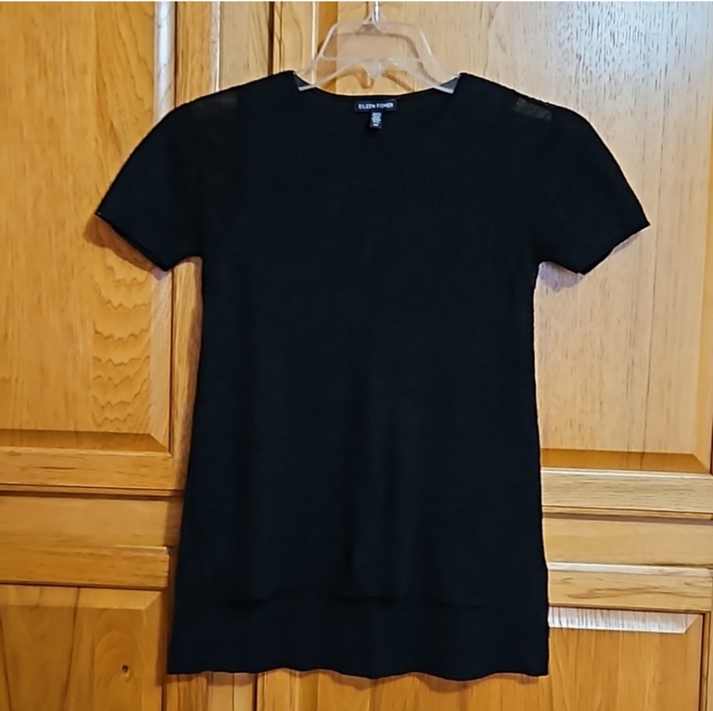 Eileen Fisher Woman's Black Short-sleeve Hi-Low Hem Blouse Top EUC Sz: S/P